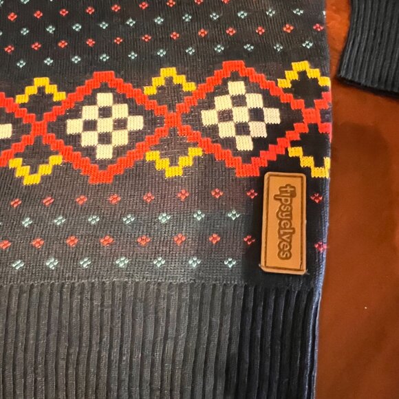 Tipsy Elves men Christmas Bear Drinking Sweater - Festive Blue Holiday Knitwear - Picture 6 of 7